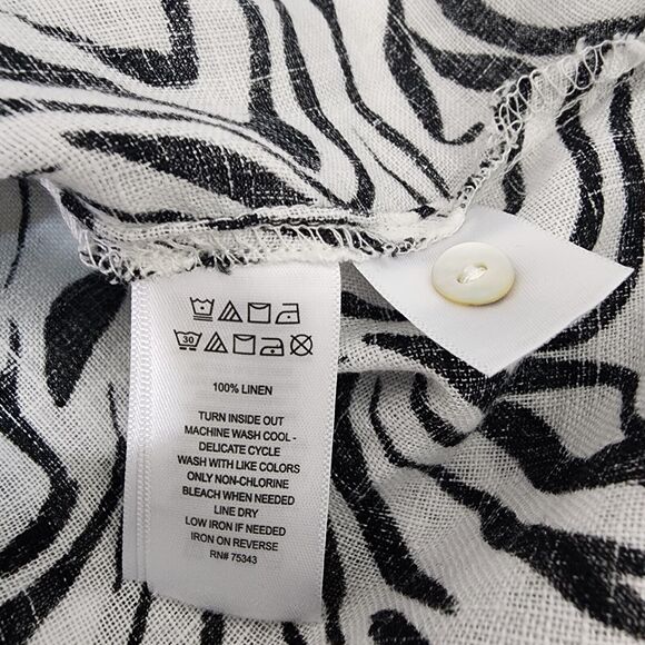 Cynthia Rowley Womens Top 2X 100% Linen Zebra Print Button Long Roll Tab Sleeve - Picture 7 of 7